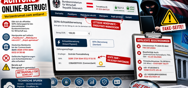 Verizentrumat.com - Falsches SEPA-Zahlungsportal tarnt sich als österreichisches Bundesministerium für Wirtschaft